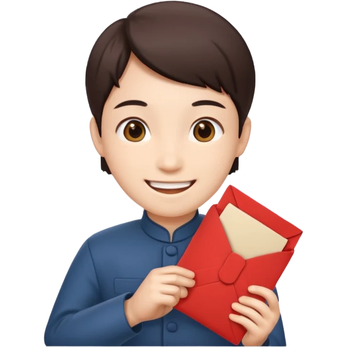 gi-hun from squid game, apple style emoji, smiling, holding a red envelope emoji