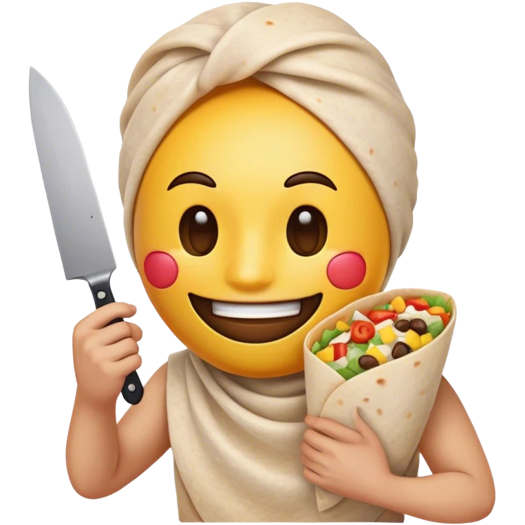 Happy emoji scary with a burrito and knife emoji
