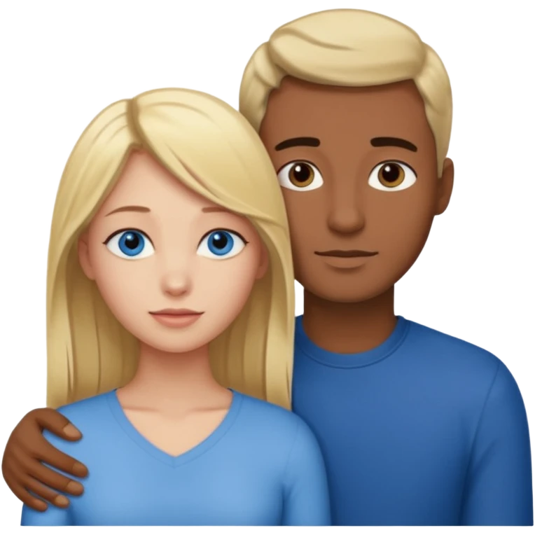blonde hair blue eyes woman embracing a taller man who has brown skin and dark brown hair emoji