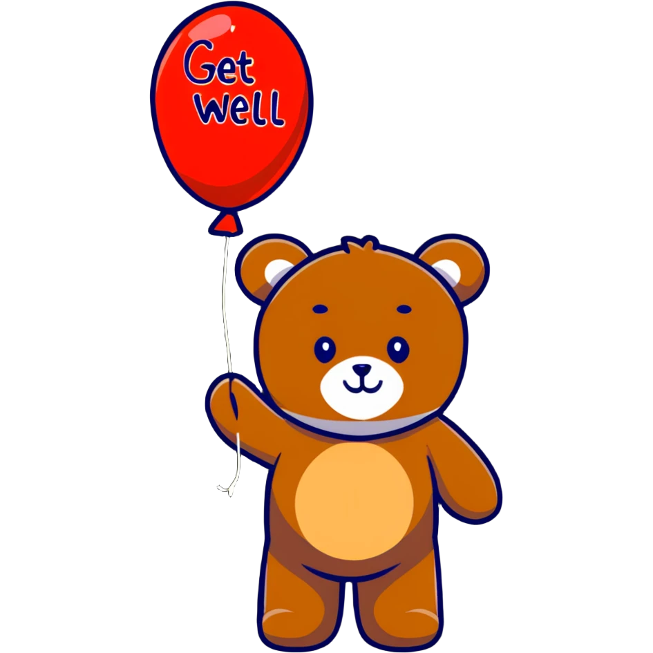 teddy bear with get well soon balloon emoji