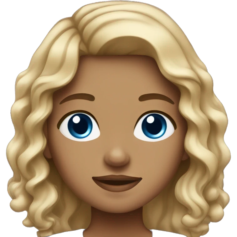 girl with brown and blonde highlights wavy hair blue eyes and classes emoji