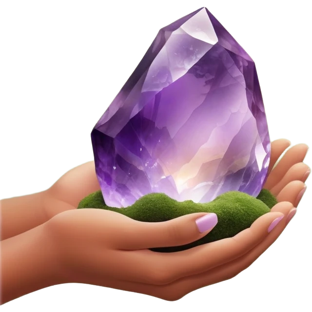 Ethereal hand silhouette (barely visible) cradling a raw amethyst, light refracting into natural scenes (e.g., skincare products in a spa), moss green (#8A9B6E) and terracotta (#B47157) gradients, soft bokeh light spots, earthy yet luxurious vibe  emoji