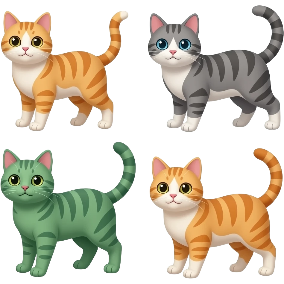 5 colorful cats in interesting poses emoji