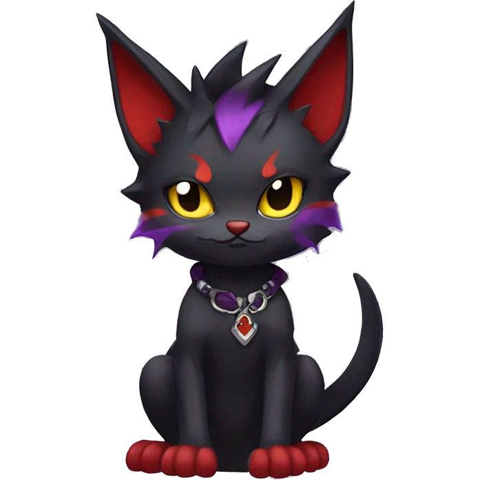 Anthro Cute Chibi Black red purple yellow Cool Edgy Punk-Gothic Horned Litten-Bat-cat-Fakemon full body emoji