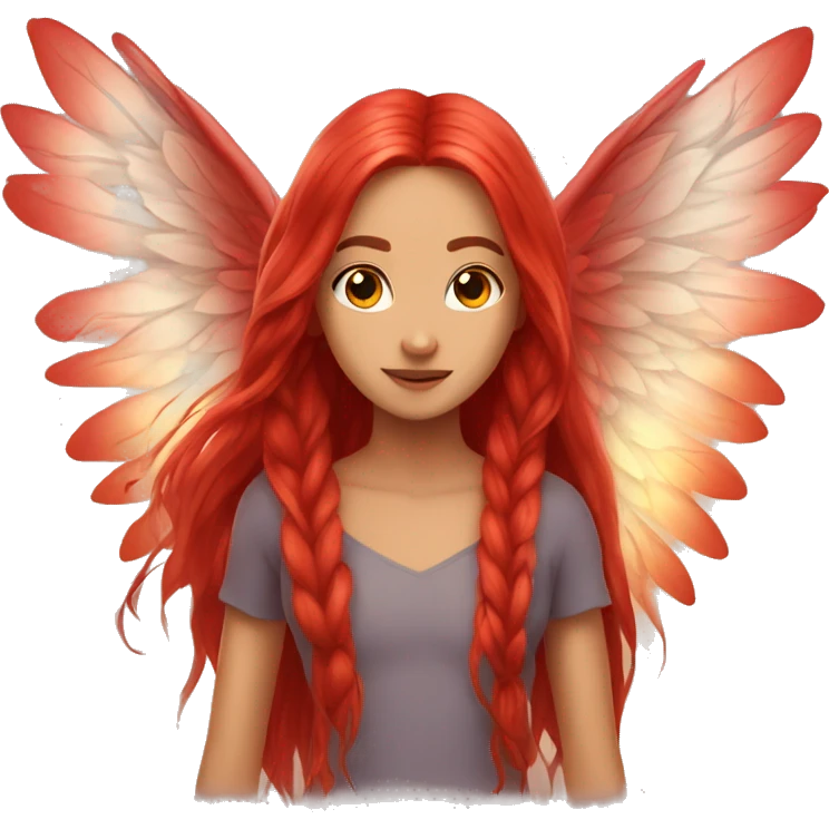 big wings, fire, Beautiful, fairy, red, long hair emoji