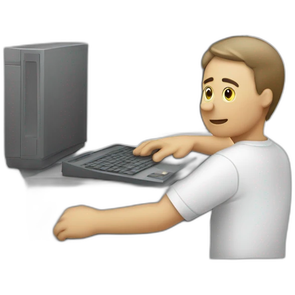person with computer doing stop with hand emoji
