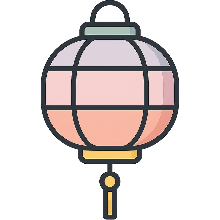 Chinese lantern, icon-color-outlined style, thin clean outlines, soft rounded shapes, pastel palette #98B5BC, #B5B3C1, #C9A3C9, #E4C0CA, #F7DCD1, #F7C0AA, detailed shadows and highlights, soft lighting, transparent background, minimalist eastern style, no additional decoration emoji