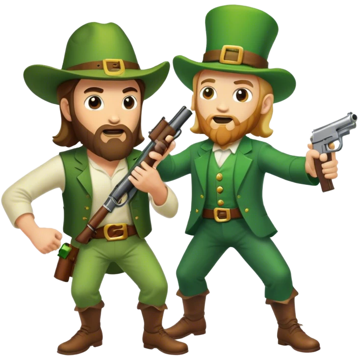 Jesus fighting a leprechaun with a gun emoji