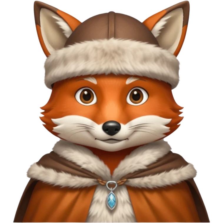 Fox wearing viking silver hat and fur cape emoji