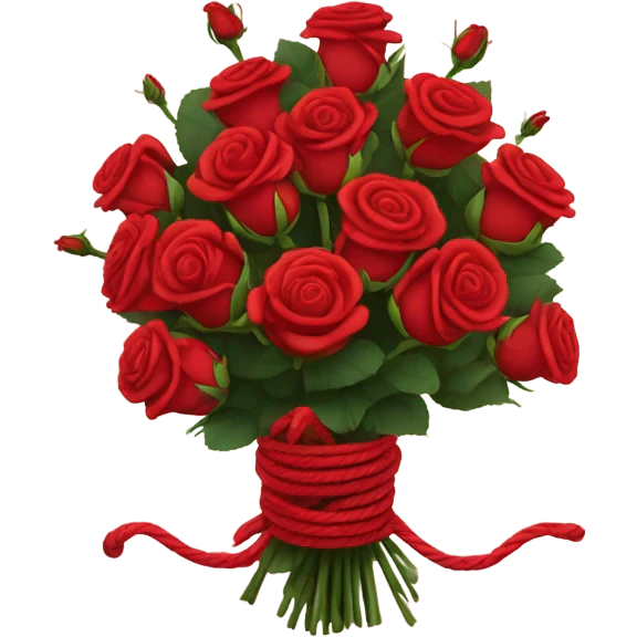 Big Bouquet red roses binded with rope. No white inbetween the roses. Make rope less emoji