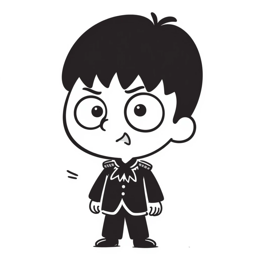 Chibi Levi Ackerman with big head and small body, cute angry expression, black undercut hair, wearing Scout Regiment uniform with cravat emoji