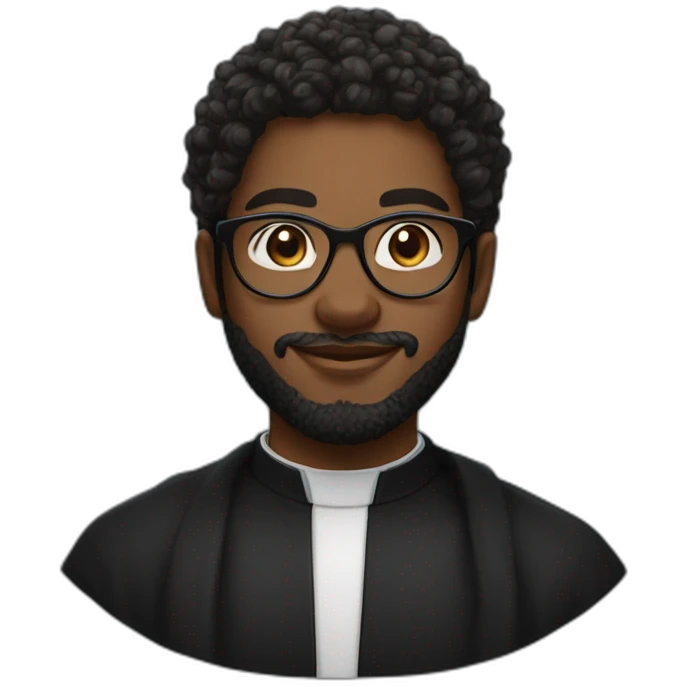 young black catholic priest beard, curly hair, with rounded glasses and clerygman emoji
