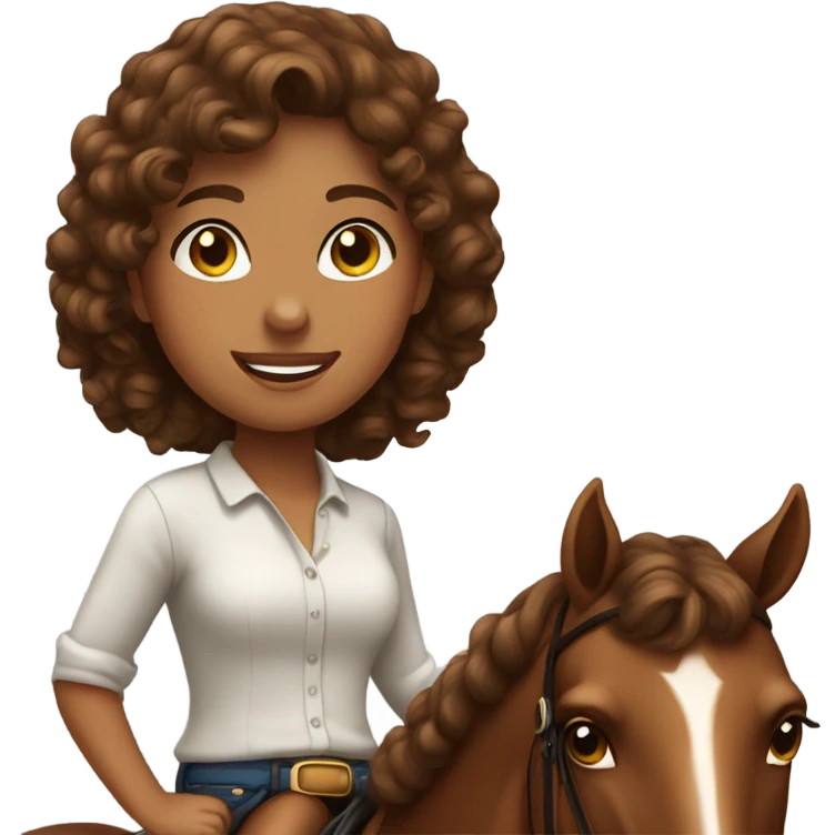 Girl with brown curly hair on a bay horse  emoji