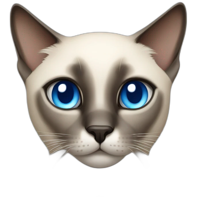Siamese cat, blue eyes, a white spot on the muzzle slightly elongated to the forehead emoji