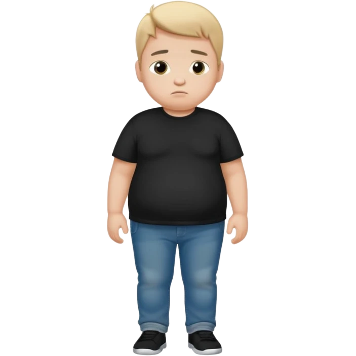 sad fat young boy in black t shirt walking  emoji