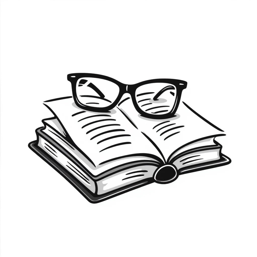 Hand-drawn book with glasses resting on top emoji
