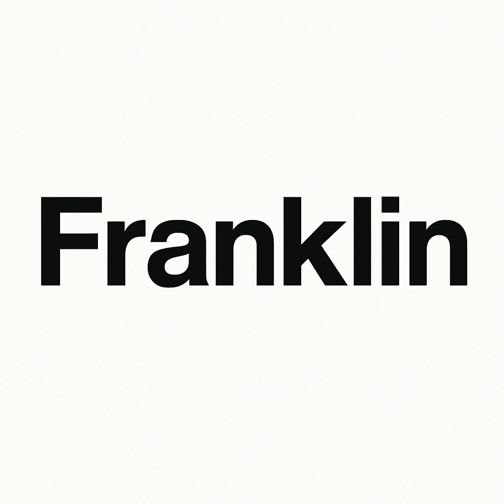 word mark 'Franklin' in title case, clean sans-serif Helvetica-inspired, bold, black emoji