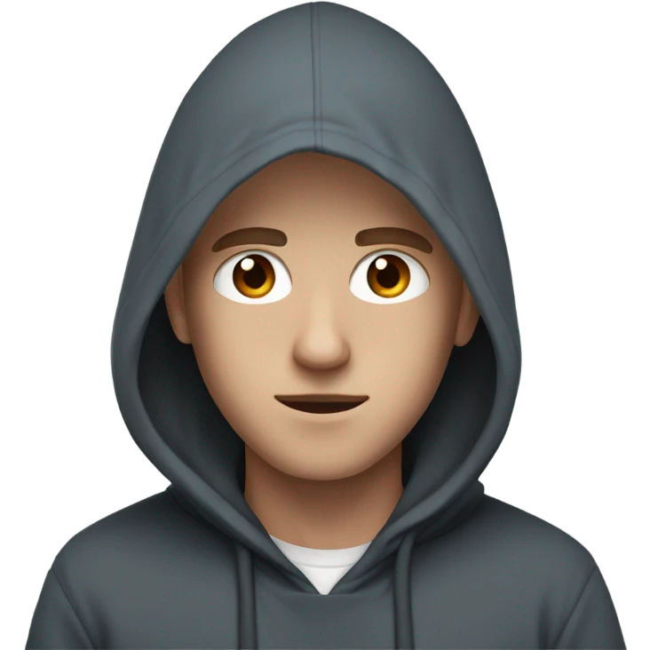 A white person wearing a black hoodie with blue and brown eyes and a scar emoji