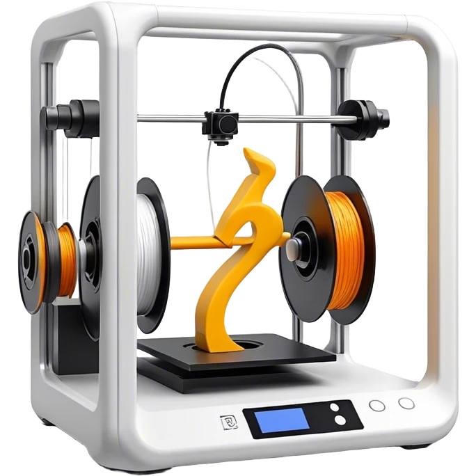 3D printing, sculpture inside 3D printer, printed object in progress, filament spool, modern design, minimalistic, on a white background, no extra details. emoji