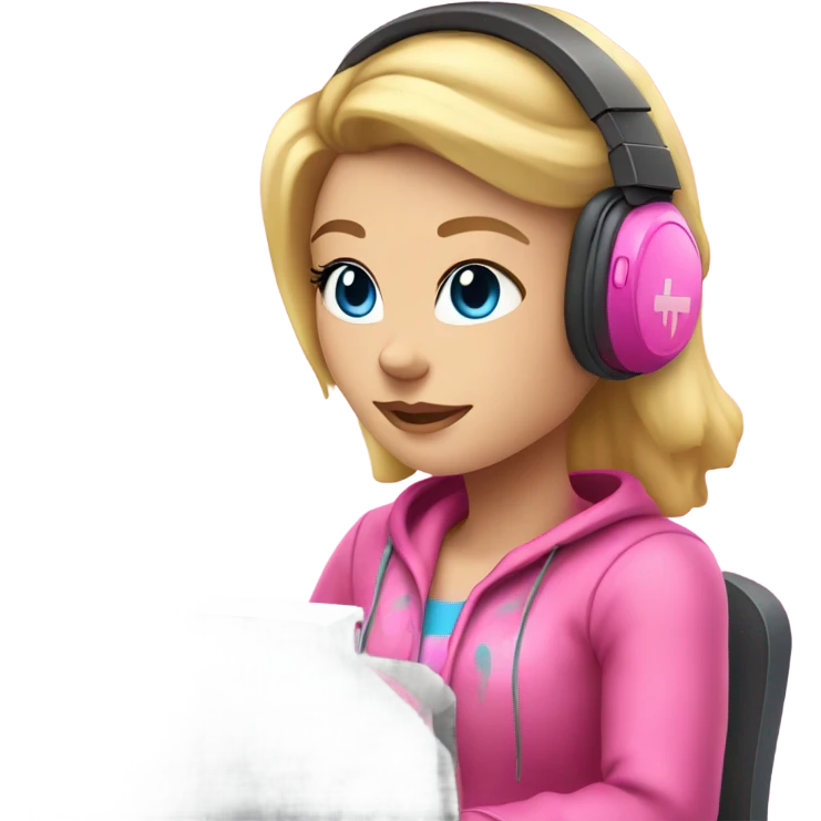 blonde hair blue eyed gamer girl pink  emoji