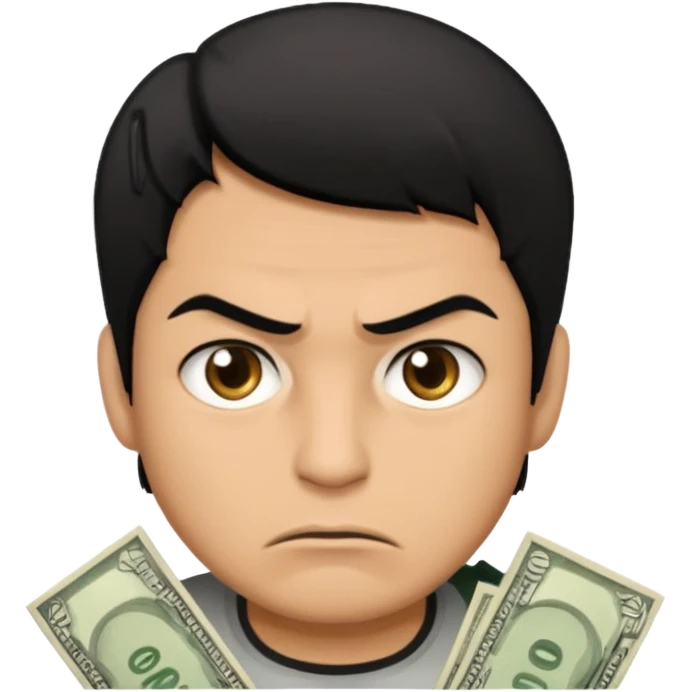 a man with money and little angry face emoji
