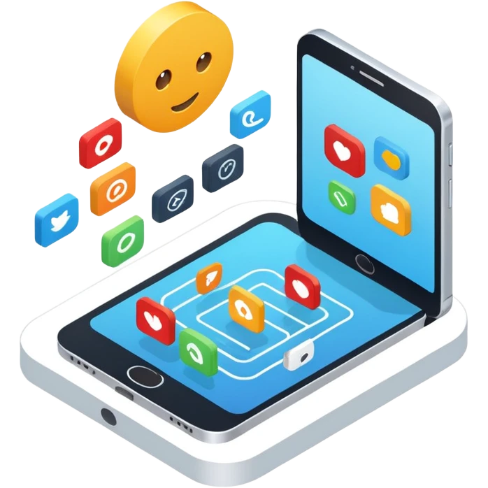 create an isometric analogous to show case user experience around multi channel like portal, chat, mobile emoji