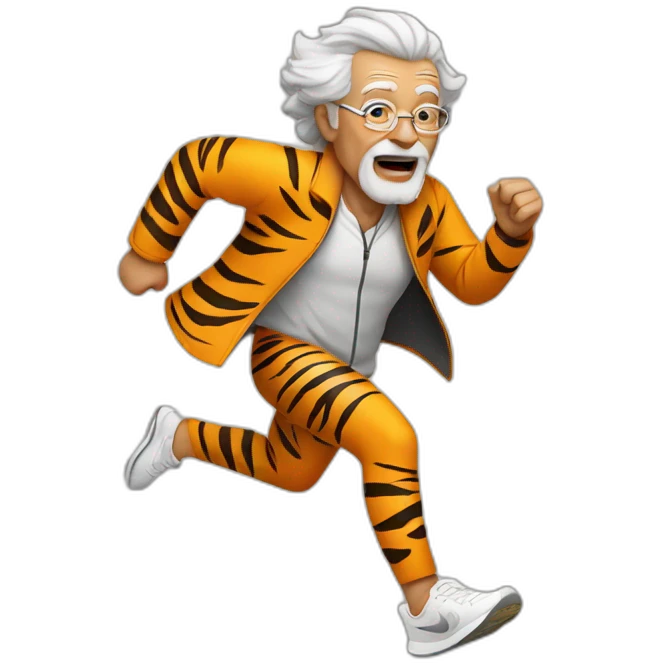 OLD MAN RUNNING wearing a tiger suit and nikes shoes emoji