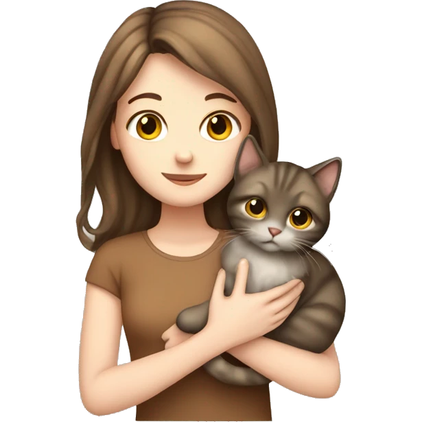 Brown haired pale girl holding cat emoji