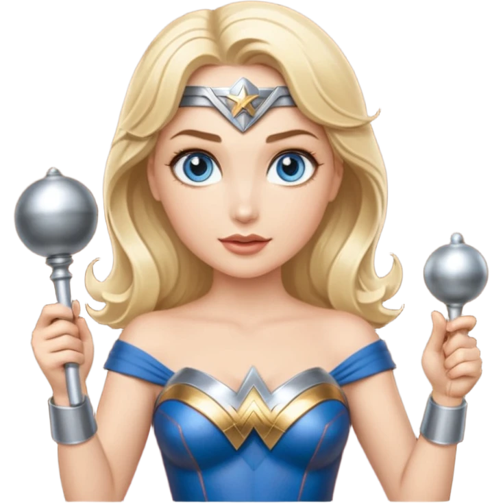 Blonde blue eyes Wonder Woman holding bell and short white orchestra conductor’s baton  emoji