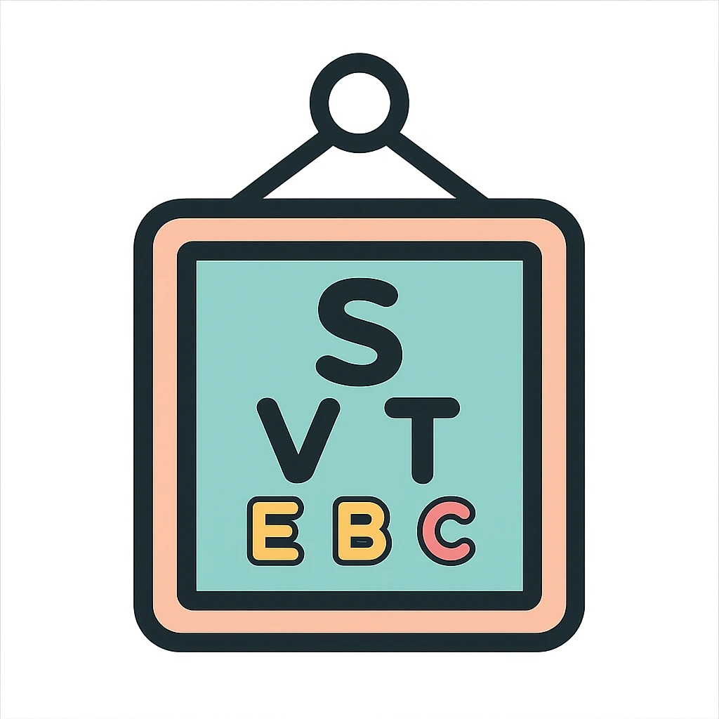 Sivtsev eye chart vector icon hanging on a loop with more rounded corners, shadows and highlights, pastel palette emoji