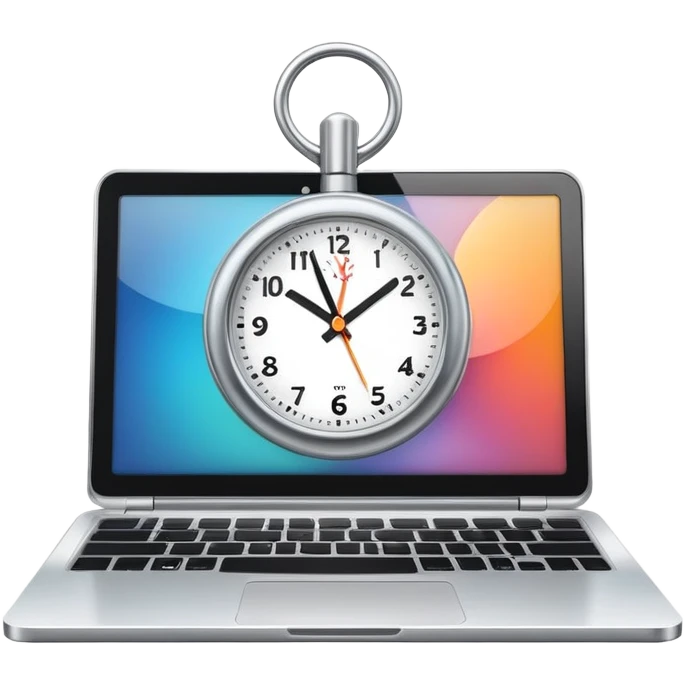 compact laptop with clock icon overlay symbolizing admin workload emoji