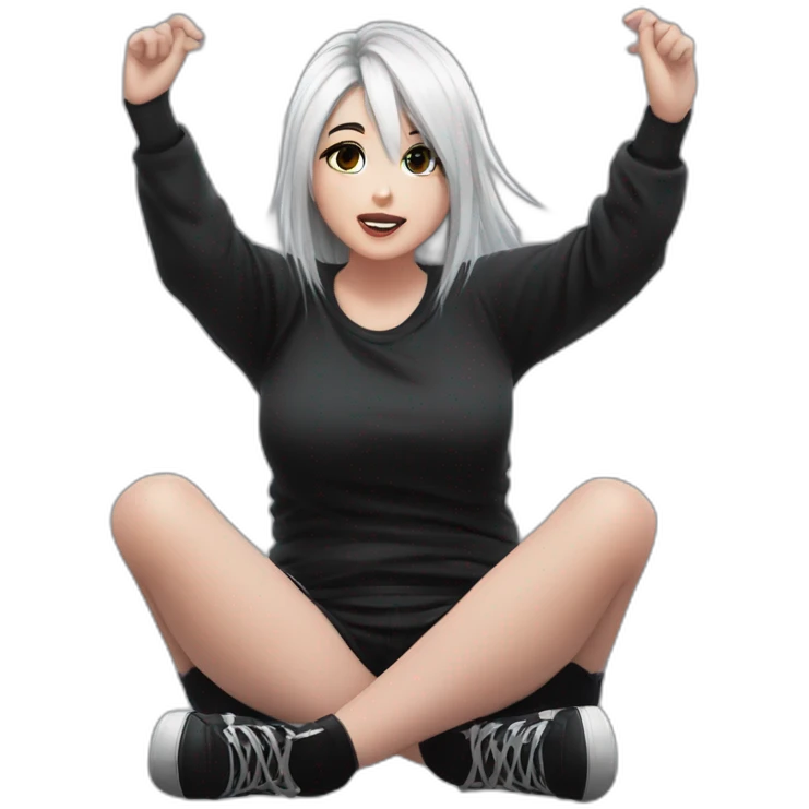 curvy emo girl sits on the floor straight view hands up black skirt белые трусики emoji