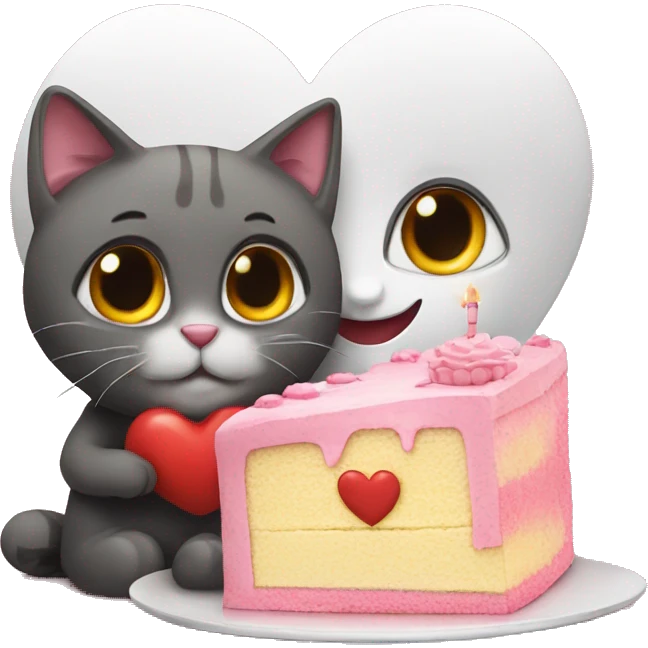 Heart with cake and kitty emoji