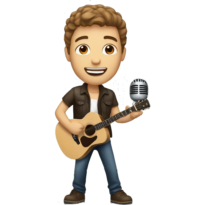 white male singer with brown hair and microphone emoji
