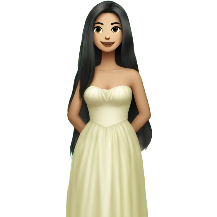 Beautiful woman long black hair in long puffy dress holding durian emoji