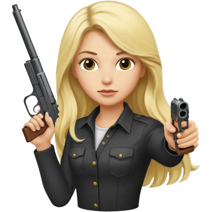 blonde long haired rockstar holding a gun emoji