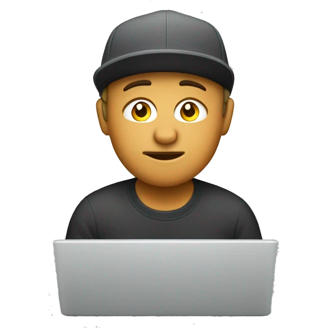 A whait man with a cap studies on an Apple computer emoji