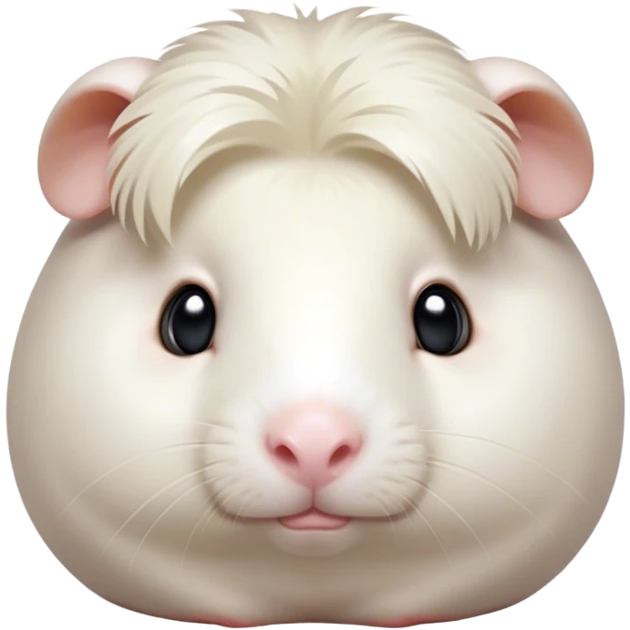 Cinematic Noble White Guinea Pig Portrait Emoji, Poised and regal, with a compact, chubby build and a pristine, well-groomed pure white coat, deep-set soulful dark eyes, Simplified yet sharp and sophisticated features, highly detailed, glowing with a soft, dignified glow, high shine, intelligent and sweet, stylized with an air of gentle purity, focused and attentive, soft glowing outline, capturing the essence of a watchful and confident little companion, so majestic it feels as though it could scurry out of the screen with effortless authority! emoji