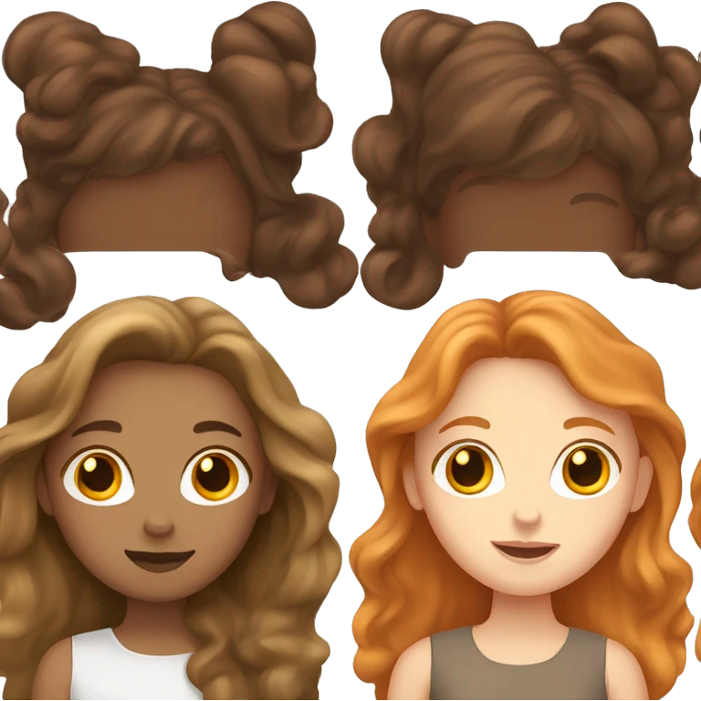 four girls with black, white, ginger and brown hair  emoji