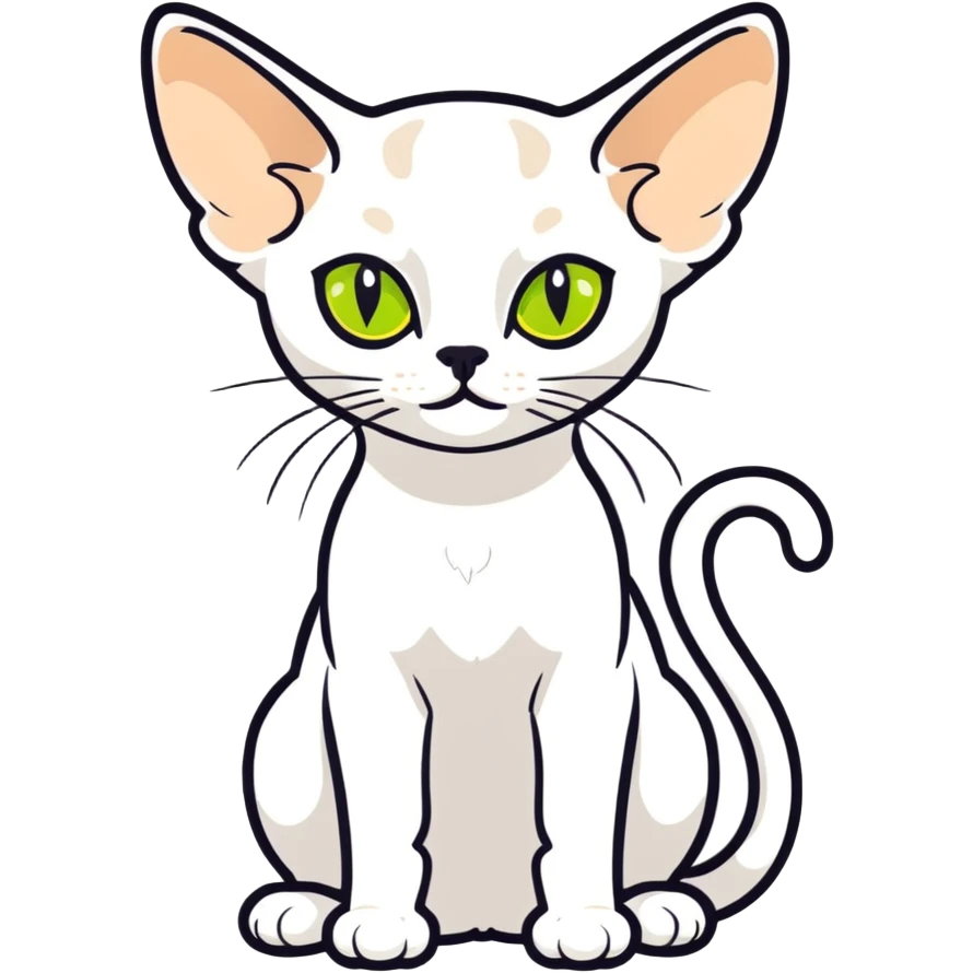 white devon rex cat with yellow-green eyes emoji