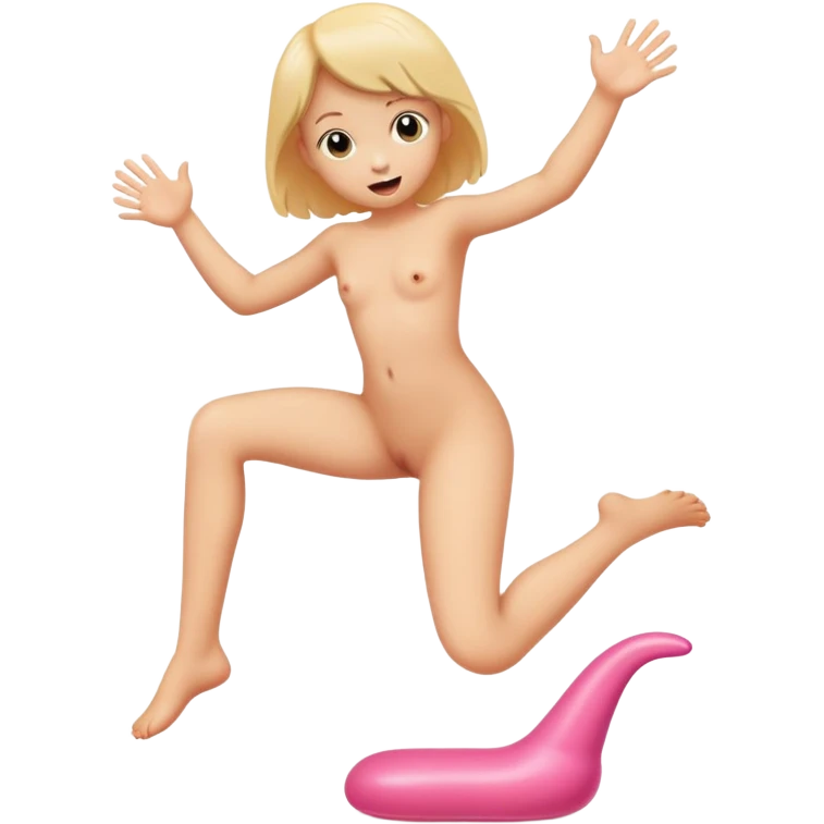 naked little girl jumping on dildo, pussy visible, shaved pussy, emoji