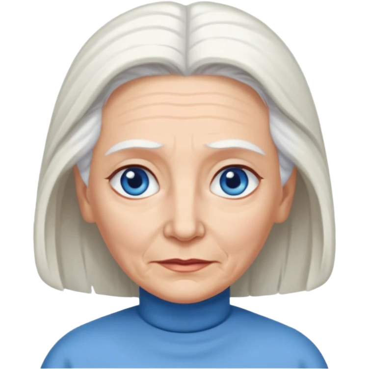 abuela con ojos azules, pelo blanco, tez blanca, con el pelo tomado, mas largo,  emoji