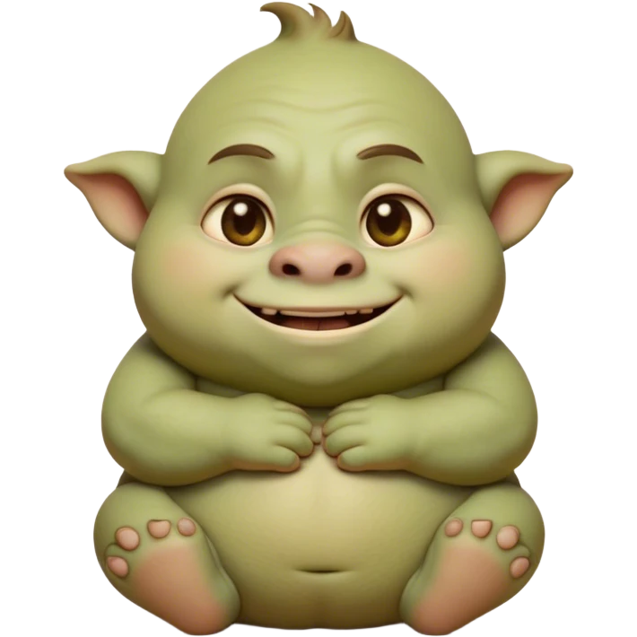 Cinematic Cute Ogre Portrait Emoji, with a surprisingly endearing, plump and huggable figure in soft earthy greens and browns, featuring big, kind eyes and a bashful smile, simplified yet irresistibly adorable, highly detailed with a soft glowing outline that captures the charm of a friendly giant who seems ready for a warm hug! emoji