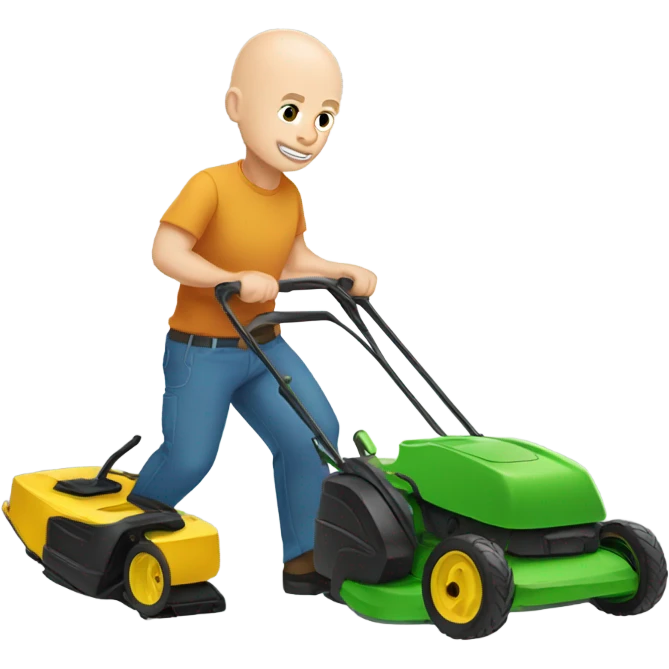 Bald white man with a lawn mower emoji
