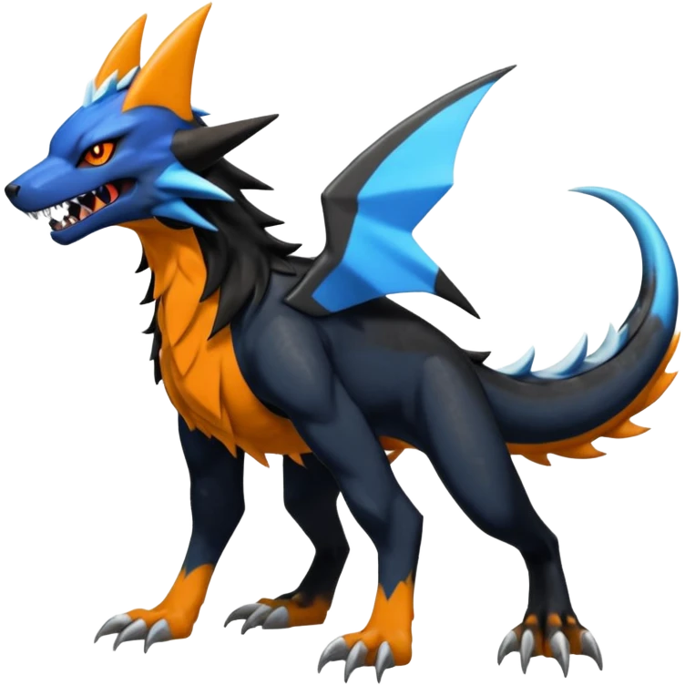 4-legged, digitigrade, clawed, furry finned sharp, cool, badass, angry, edgy Sergal-Sharpedo-Houndoom-Garchomp-Nargacuga-Silvally-Vaporeon-fusion-hybrid-creature, full body emoji