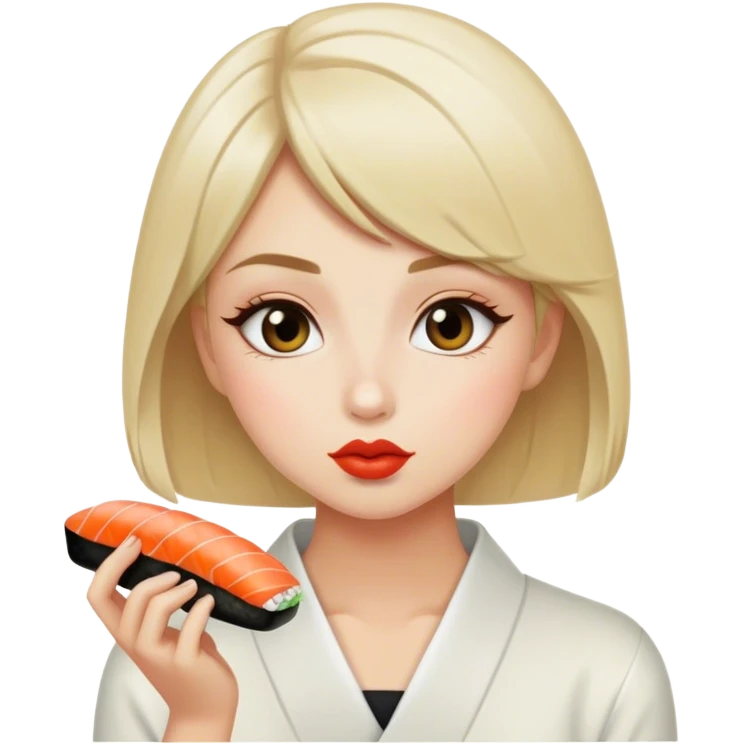 chica blanca con el cabello corto rubio dorado cenizo besando un sushi  emoji