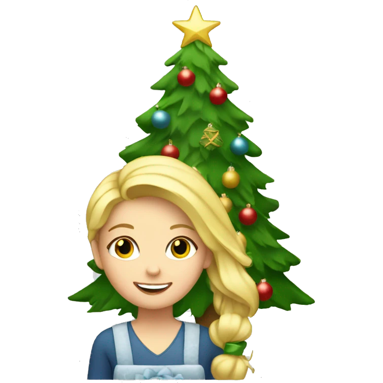 Blond Girl decorating a Christmas tree emoji