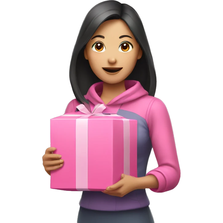 An Asian woman holds a pink package in her hand emoji