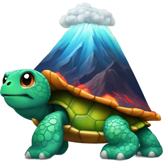 turtle with a volcano shell facing right in emoji art style emoji