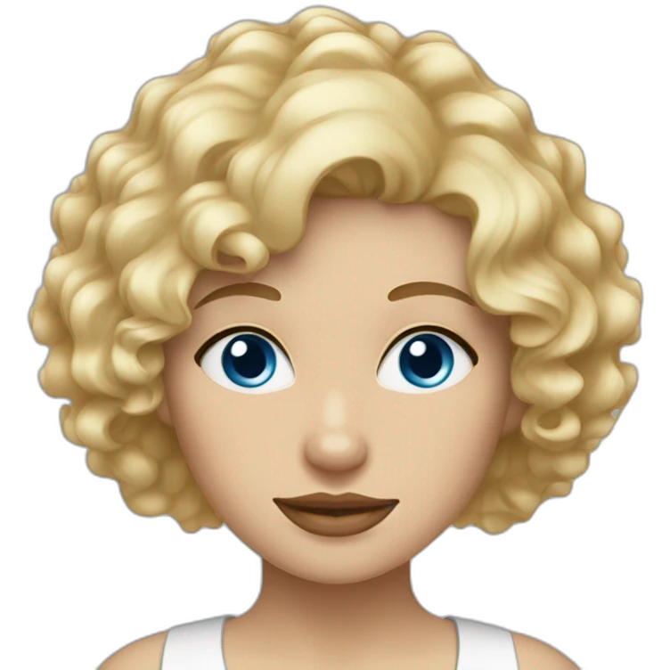 Blond woman with curly hair, blue eyes and a westie  emoji